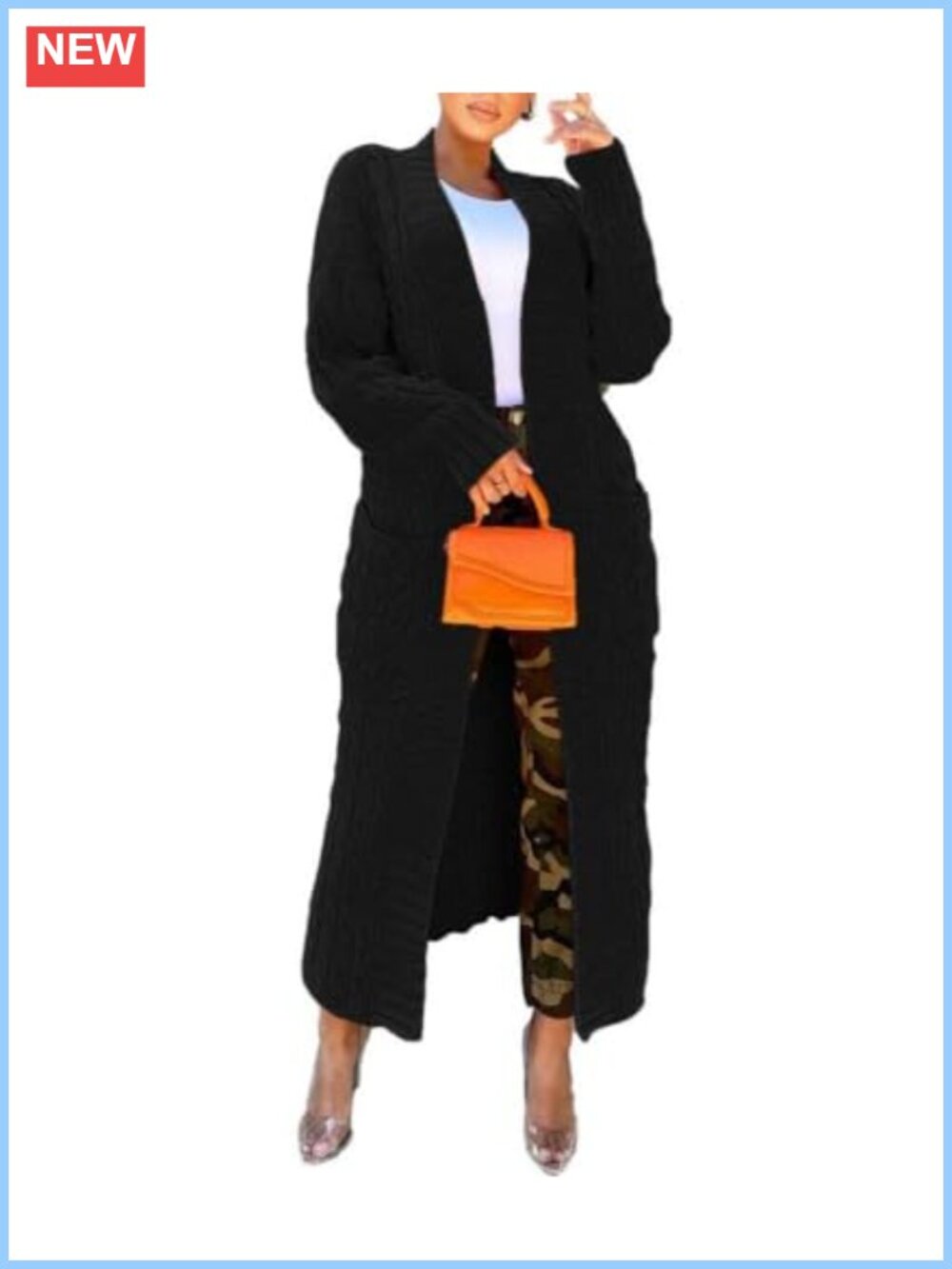 Womens Cable Knit Cardigan Sweater Long Sleeve Open Front Chunky Coat